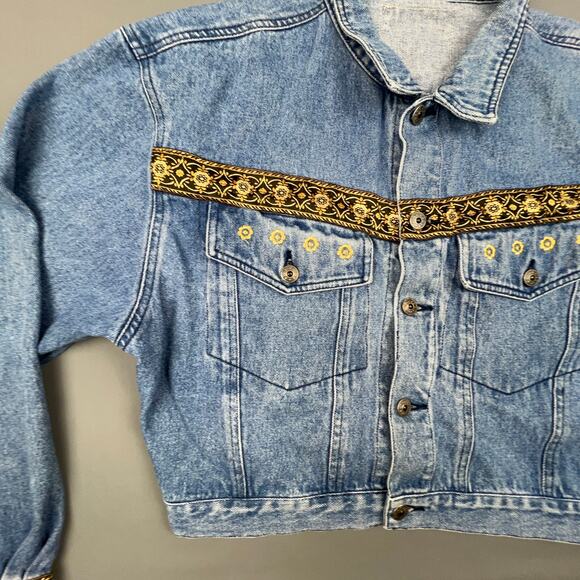 Vintage Dont Stop Jean Jacket Womens Blue Large Fashion Urban Streetwear Ornate - Picture 3 of 12